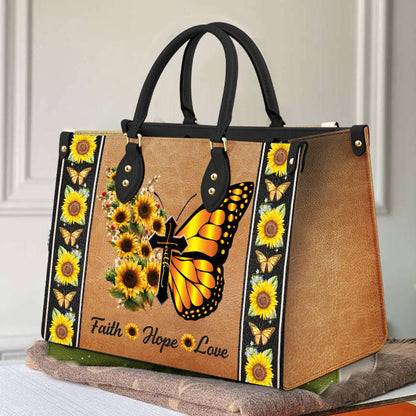 Faith Butterfly Sunflower Leather Bag - Women's Pu Leather Bag - Best Mother's Day Gifts