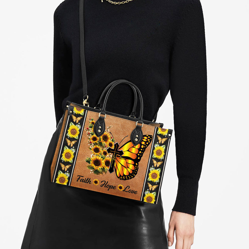 Faith Butterfly Sunflower Leather Bag - Women's Pu Leather Bag - Best Mother's Day Gifts