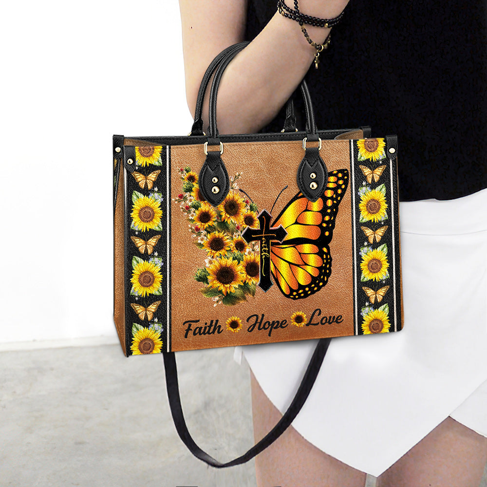 Faith Butterfly Sunflower Leather Bag - Women's Pu Leather Bag - Best Mother's Day Gifts