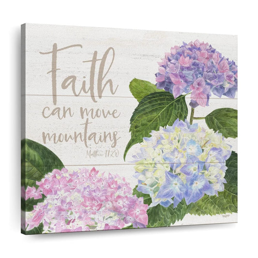 Faith Can Move Mountains Abundant Blooms Square Canvas Wall Art - Bible Verse Wall Art Canvas - Religious Wall Hanging