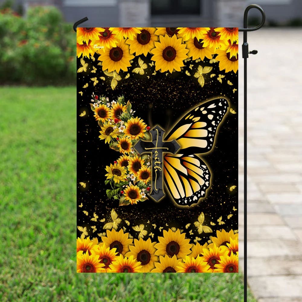 Faith Christian Cross Butterfly Flag - Outdoor Christian House Flag - Christian Garden Flags