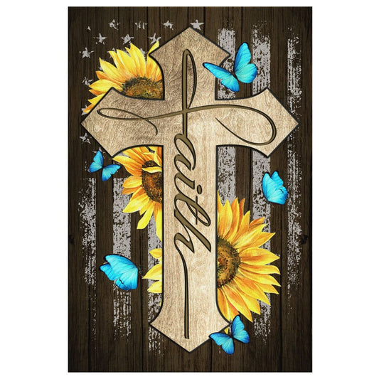 Faith Cross Butterfly Sunflower Faith Canvas Wall Art - Christian Canvas Prints - Bible Verse Canvas