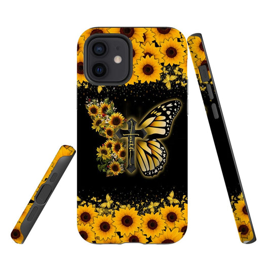 Faith Cross Butterfly Sunflower Phone Case - Scripture Phone Cases - Iphone Cases Christian