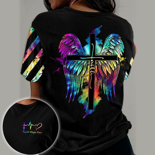 Faith Cross Wings Colorfull Jesus Shirts - Christian 3d Shirts For Men Women