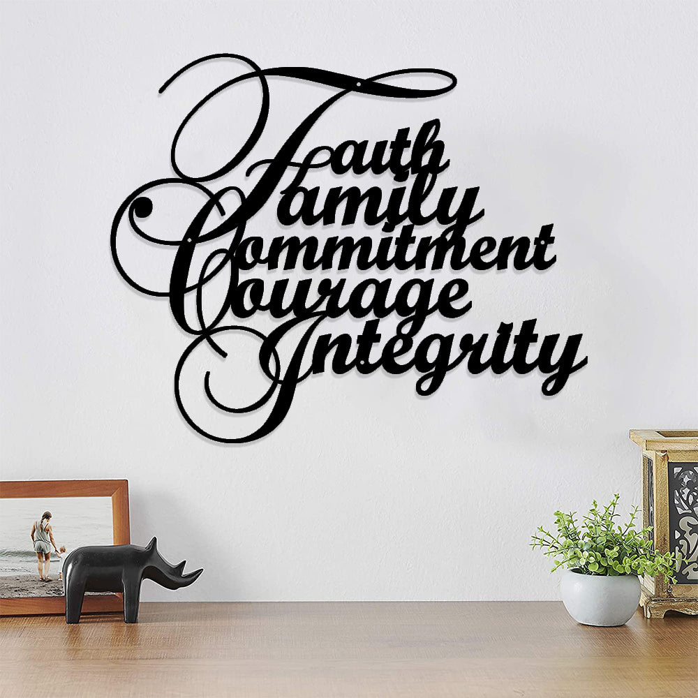 Faith Family Commitment Courage Integrity Metal Sign - Christian Metal Wall Art - Religious Metal Wall Art
