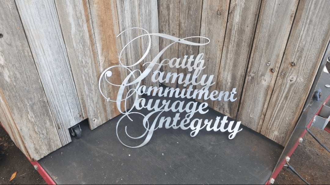 Faith Family Commitment Courage Integrity Metal Sign - Christian Metal Wall Art - Religious Metal Wall Art