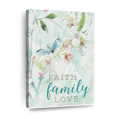 Faith Family Love Floral Canvas Wall Art - Christian Wall Decor Art - Religious Wall Decor