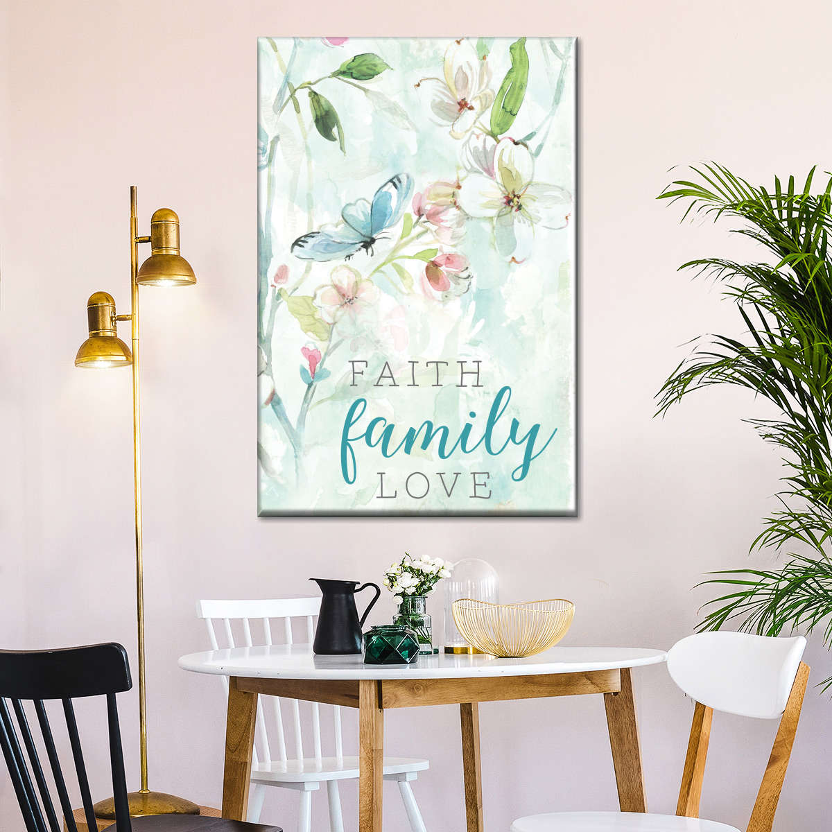 Faith Family Love Floral Canvas Wall Art - Christian Wall Decor Art - Religious Wall Decor