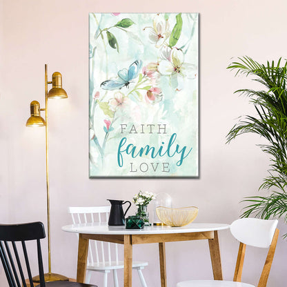 Faith Family Love Floral Canvas Wall Art - Christian Wall Decor Art - Religious Wall Decor