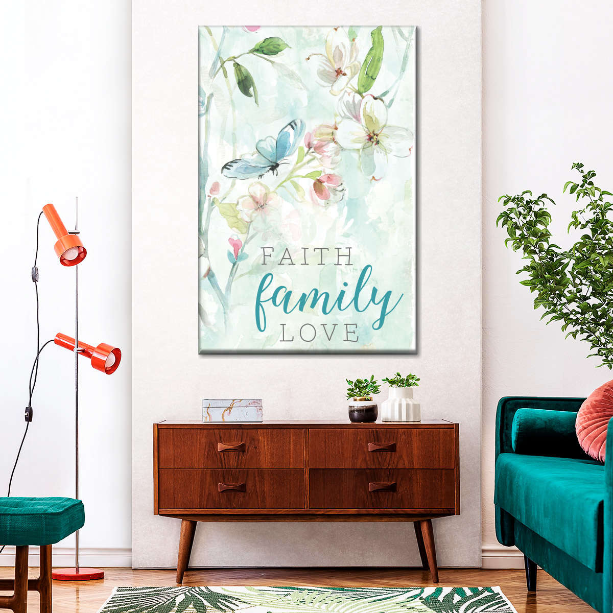 Faith Family Love Floral Canvas Wall Art - Christian Wall Decor Art - Religious Wall Decor