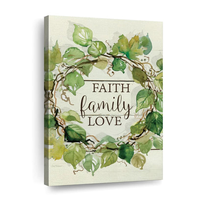 Faith Family Love Leaf Wreath Canvas Wall Art - Christian Wall Decor Art - Religious Wall Decor