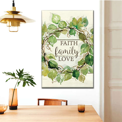Faith Family Love Leaf Wreath Canvas Wall Art - Christian Wall Decor Art - Religious Wall Decor