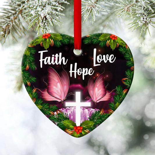 Faith, Hope And Love - Mistletoe Ceramic Heart Ornament - Christmas Decor - Funny Ornament