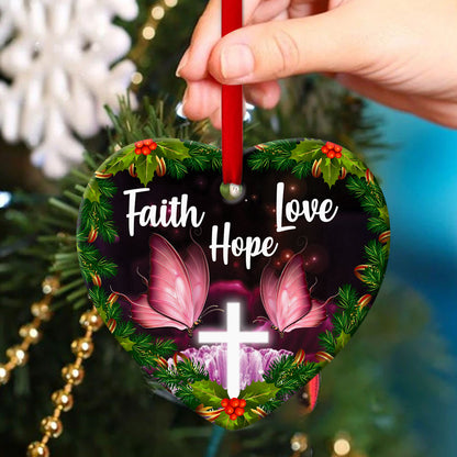 Faith, Hope And Love - Mistletoe Ceramic Heart Ornament - Christmas Decor - Funny Ornament