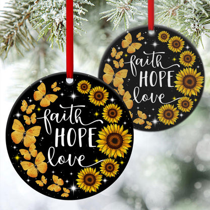 Faith, Hope And Love - Sunflower Ceramic Circle Ornament - Christmas Decor - Funny Ornament