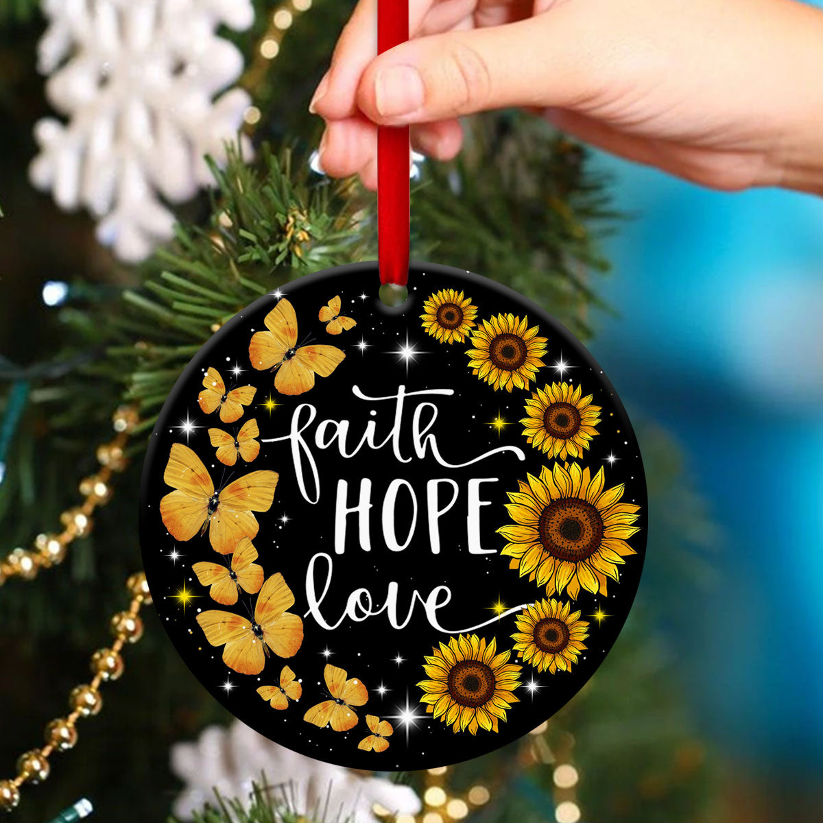 Faith, Hope And Love - Sunflower Ceramic Circle Ornament - Christmas Decor - Funny Ornament