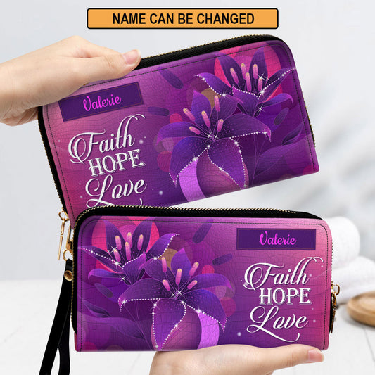 Faith, Hope, Love 2 Clutch Purse For Women - Personalized Name - Christian Gifts For Women