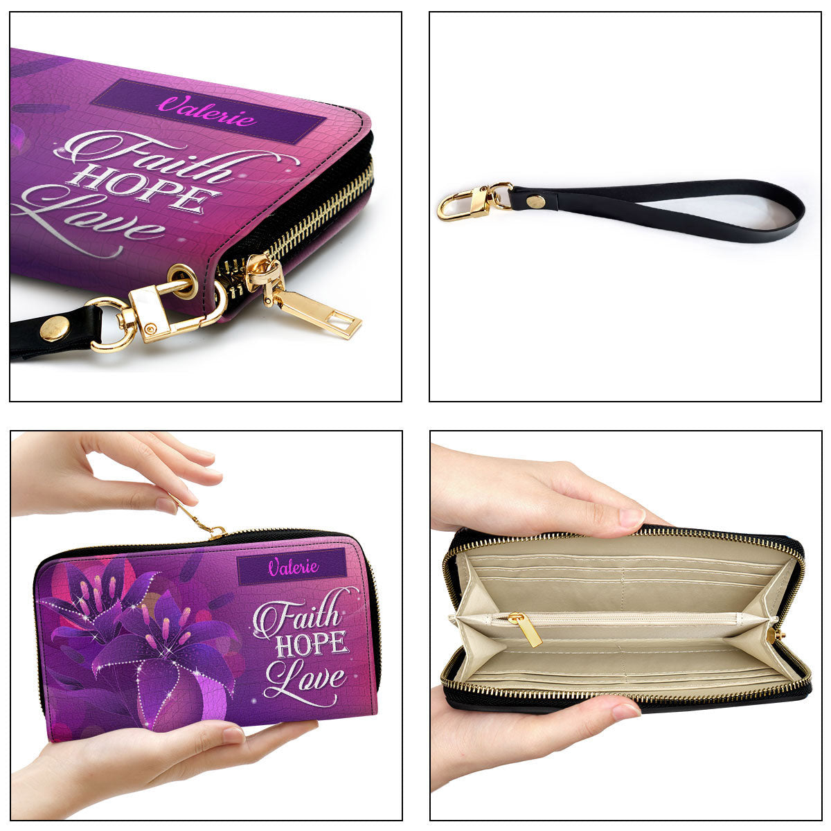 Faith, Hope, Love 2 Clutch Purse For Women - Personalized Name - Christian Gifts For Women