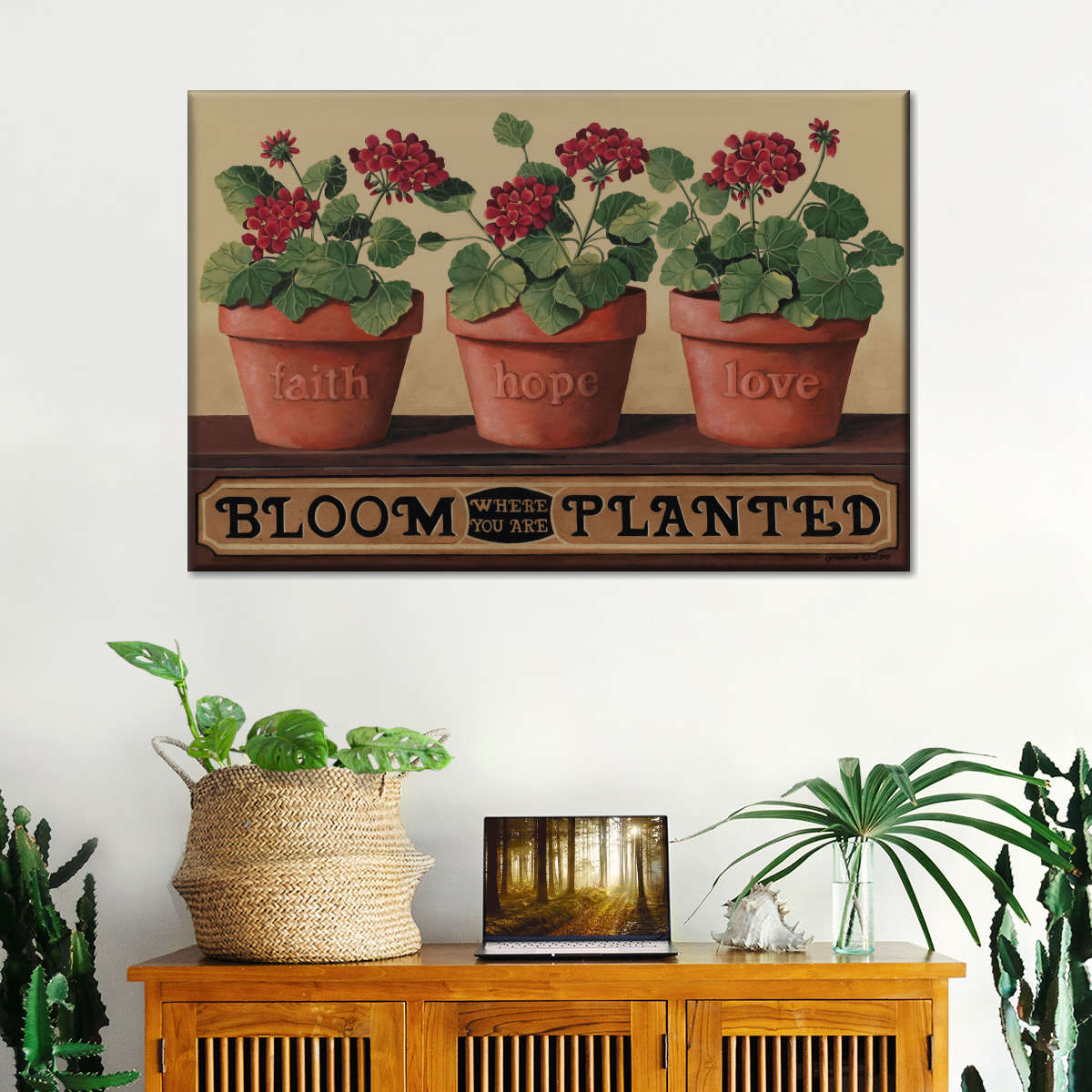 Faith Hope Love Bloom Planted Canvas Wall Art - Christian Canvas Wall Art - Religious Wall Art Canvas