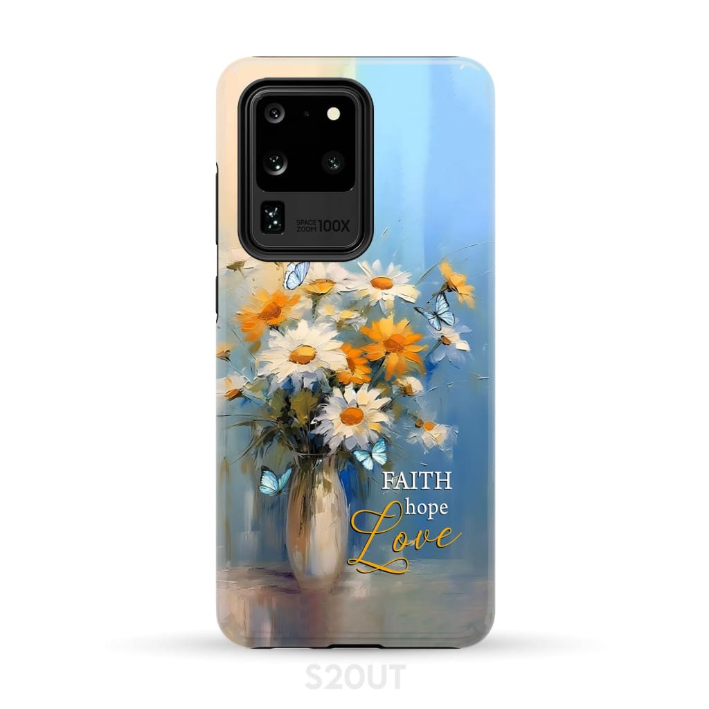 Faith Hope Love Butterflies Daisies in a Vase Phone Case - Bible Verse IPhone & Samsung Cases