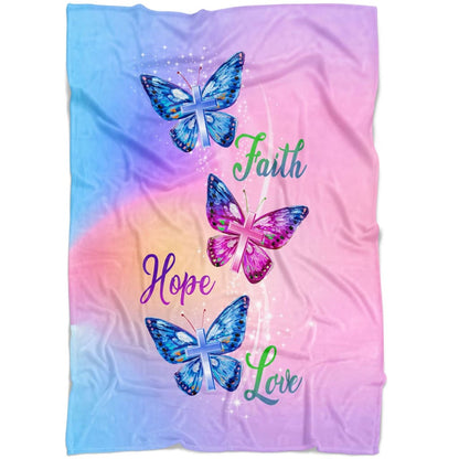 Faith Hope Love Butterfly Fleece Blanket - Christian Blanket - Bible Verse Blanket