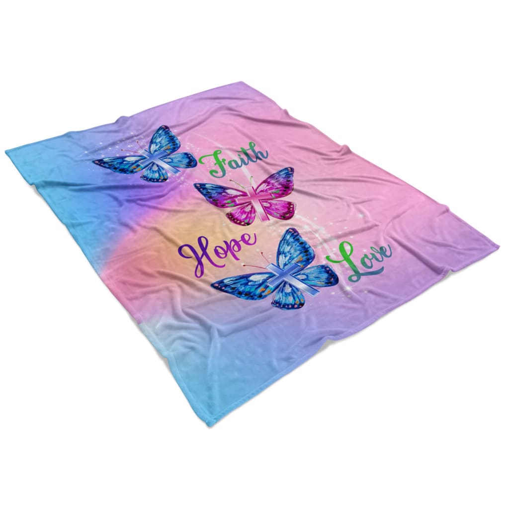 Faith Hope Love Butterfly Fleece Blanket - Christian Blanket - Bible Verse Blanket