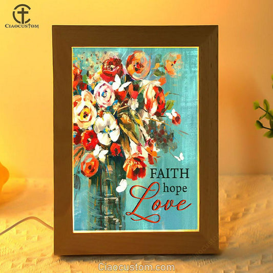 Faith Hope Love Butterfly Rose Christian Frame Lamp Prints - Bible Verse Wooden Lamp - Scripture Night Light