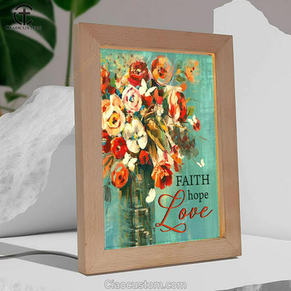 Faith Hope Love Butterfly Rose Christian Frame Lamp Prints - Bible Verse Wooden Lamp - Scripture Night Light
