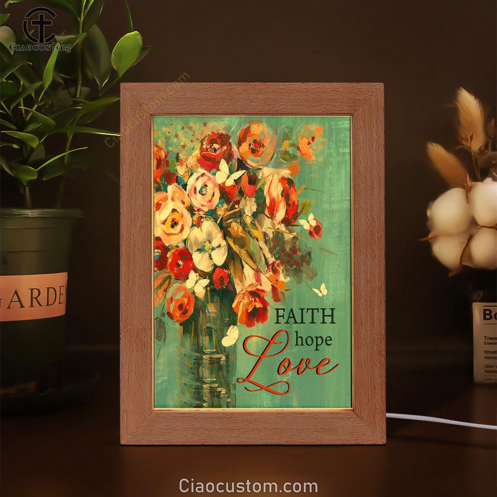 Faith Hope Love Butterfly Rose Christian Frame Lamp Prints - Bible Verse Wooden Lamp - Scripture Night Light