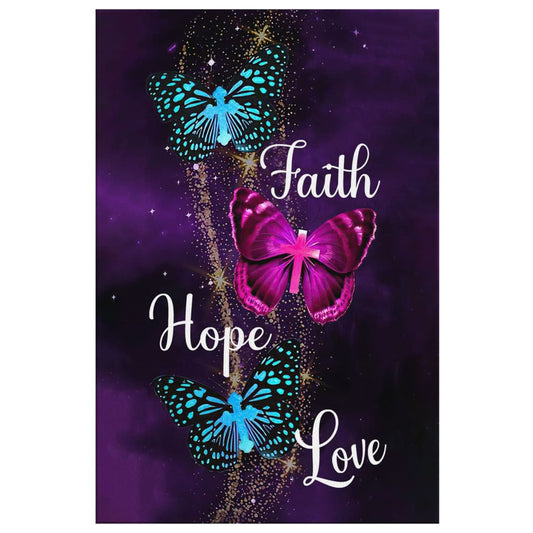 Faith Hope Love Butterfly With Cross Canvas Wall Art - Christian Canvas Prints - Bible Verse Canvas