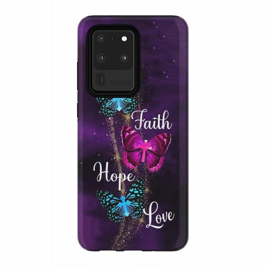 Faith Hope Love Butterfly With Cross Christian Phone Case - Bible Verse Phone Cases Samsung