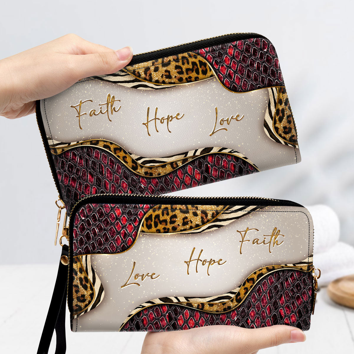 Faith, Hope, Love Clutch Purse For Women - Personalized Name - Christian Gifts For Women