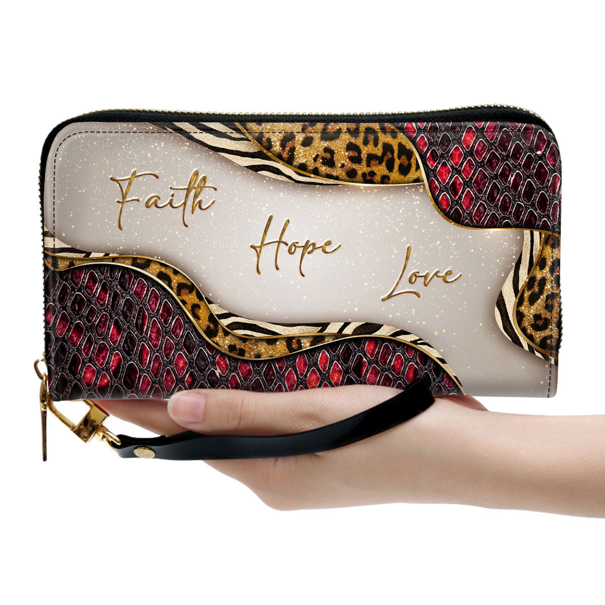 Faith, Hope, Love Clutch Purse For Women - Personalized Name - Christian Gifts For Women