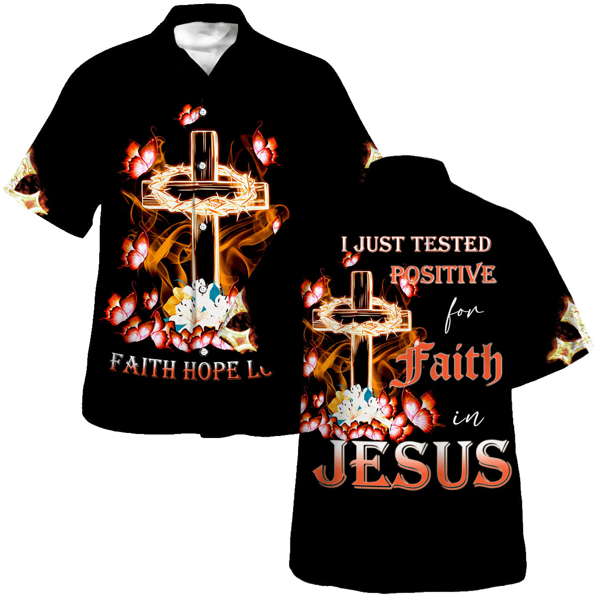 Faith Hope Love Cross Crown Of Thorns Hawaiian Shirt - Christian Hawaiian Shirt - Religious Hawaiian Shirts