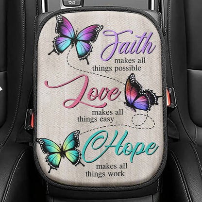 Faith Hope Love Faith Makes All Things Possible Seat Box Cover, Bible Verse Car Center Console Cover, Scripture Car Interior Accessories