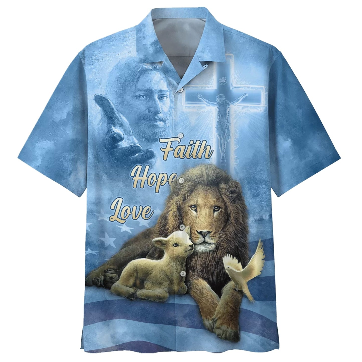 Faith Hope Love Hawaiian Shirt - Jesus Lion And The Lamb Hawaiian Shirts For Men - Christian Hawaiian Shirt
