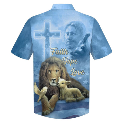 Faith Hope Love Hawaiian Shirt - Jesus Lion And The Lamb Hawaiian Shirts For Men - Christian Hawaiian Shirt