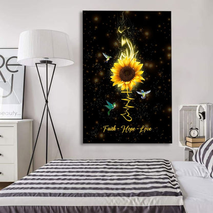 Faith Hope Love Hummingbird Sunflower Canvas Art - Bible Verse Canvas - Scripture Wall Art