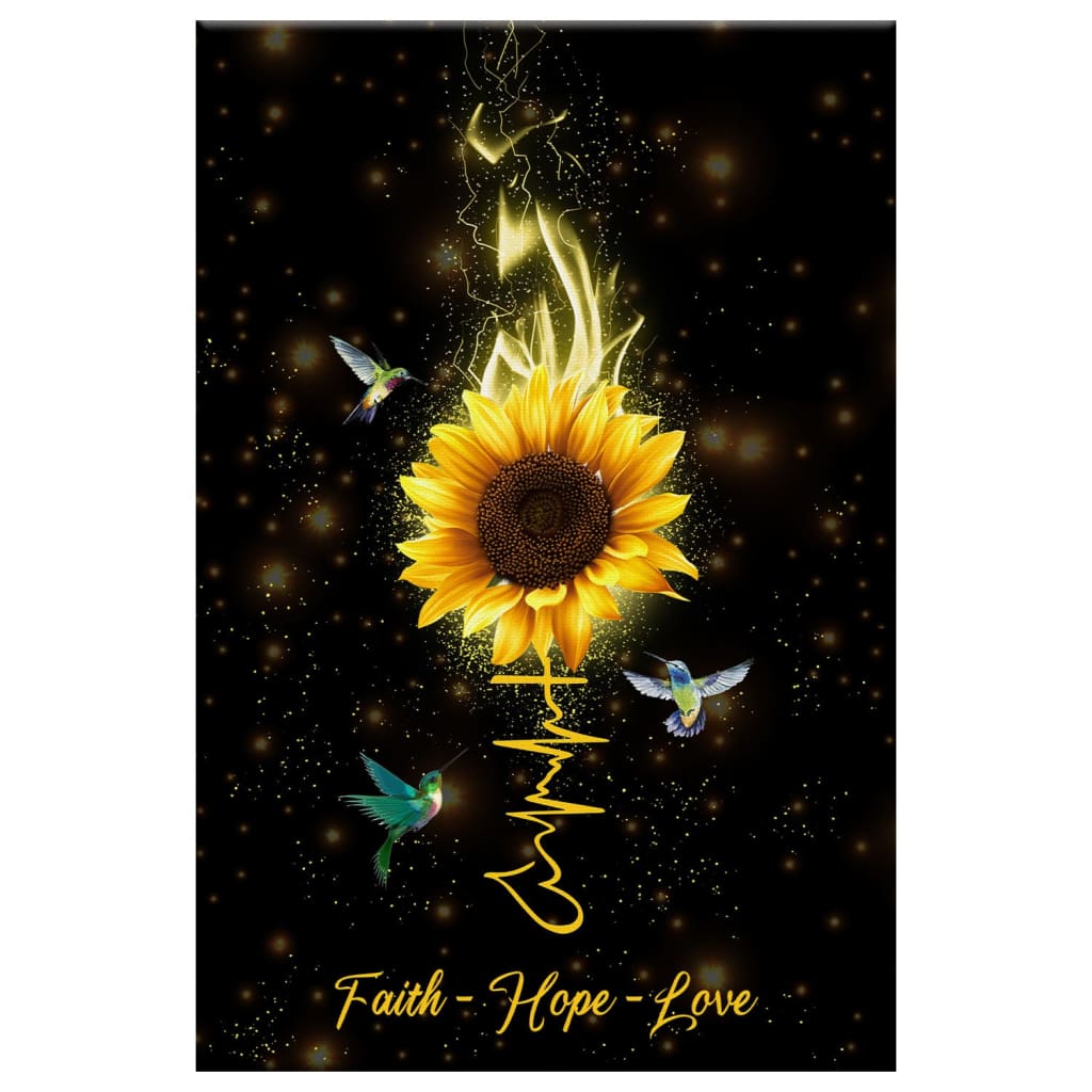 Faith Hope Love Hummingbird Sunflower Canvas Art - Bible Verse Canvas - Scripture Wall Art