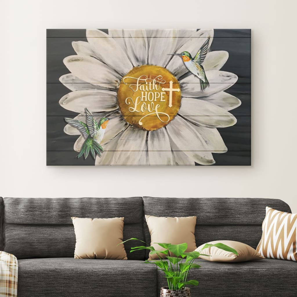 Faith Hope Love Hummingbird Sunflower Canvas Wall Art - Christian Canvas - Faith Canvas