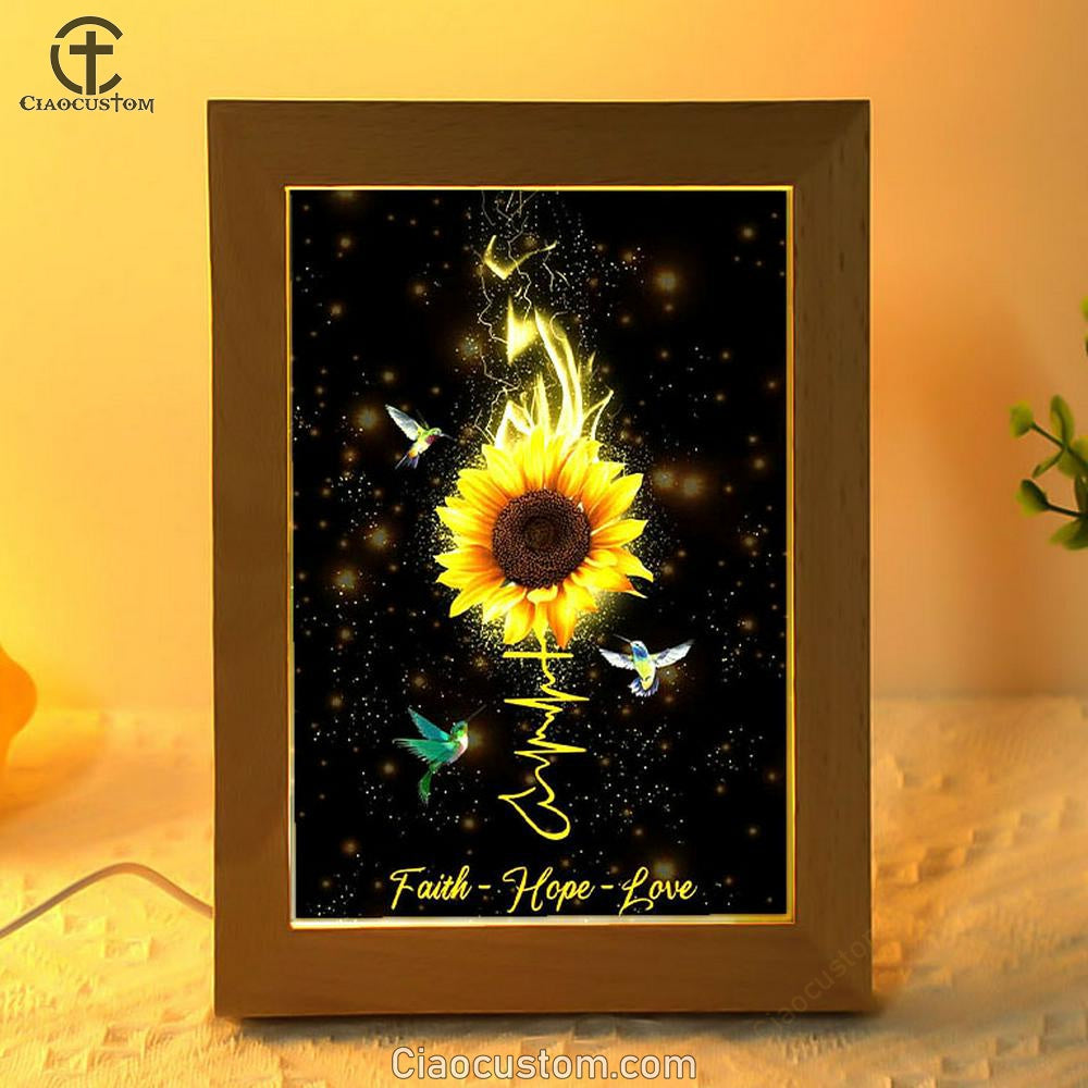 Faith Hope Love Hummingbird Sunflower Frame Lamp Prints - Bible Verse Wooden Lamp - Scripture Night Light