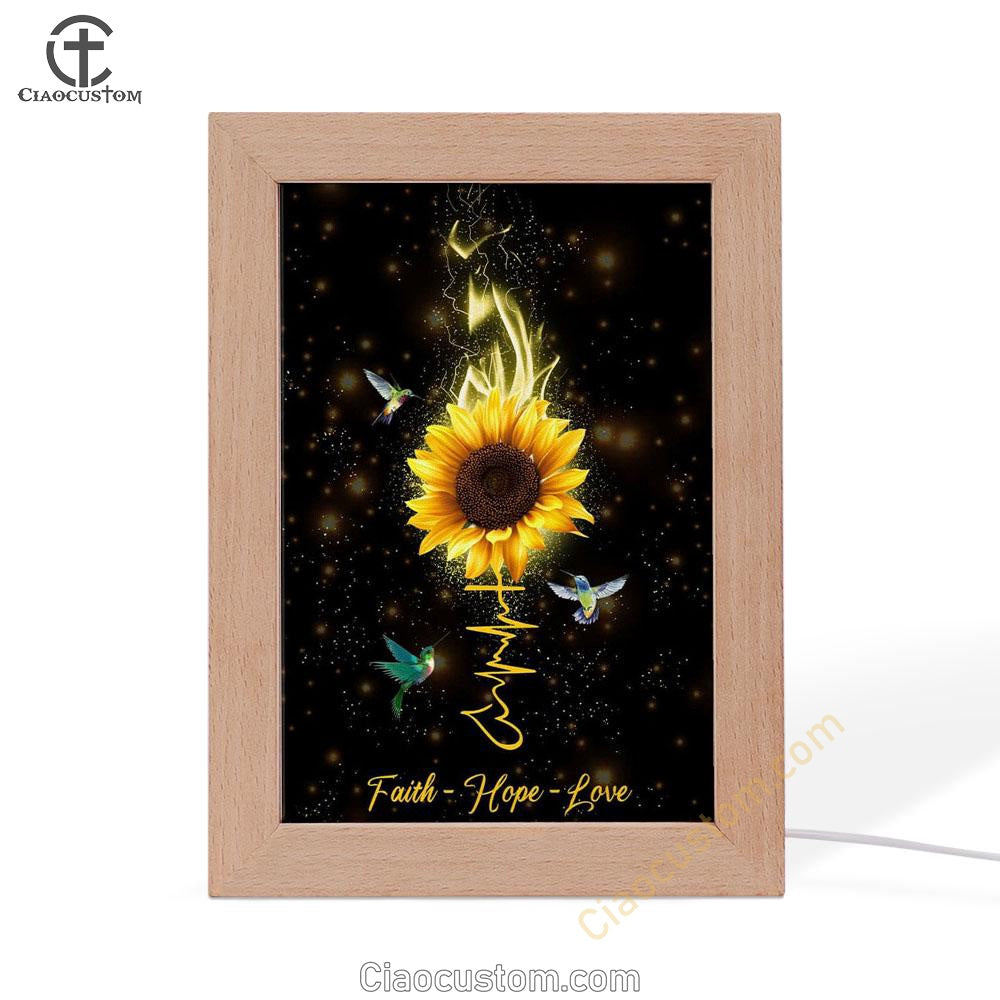 Faith Hope Love Hummingbird Sunflower Frame Lamp Prints - Bible Verse Wooden Lamp - Scripture Night Light