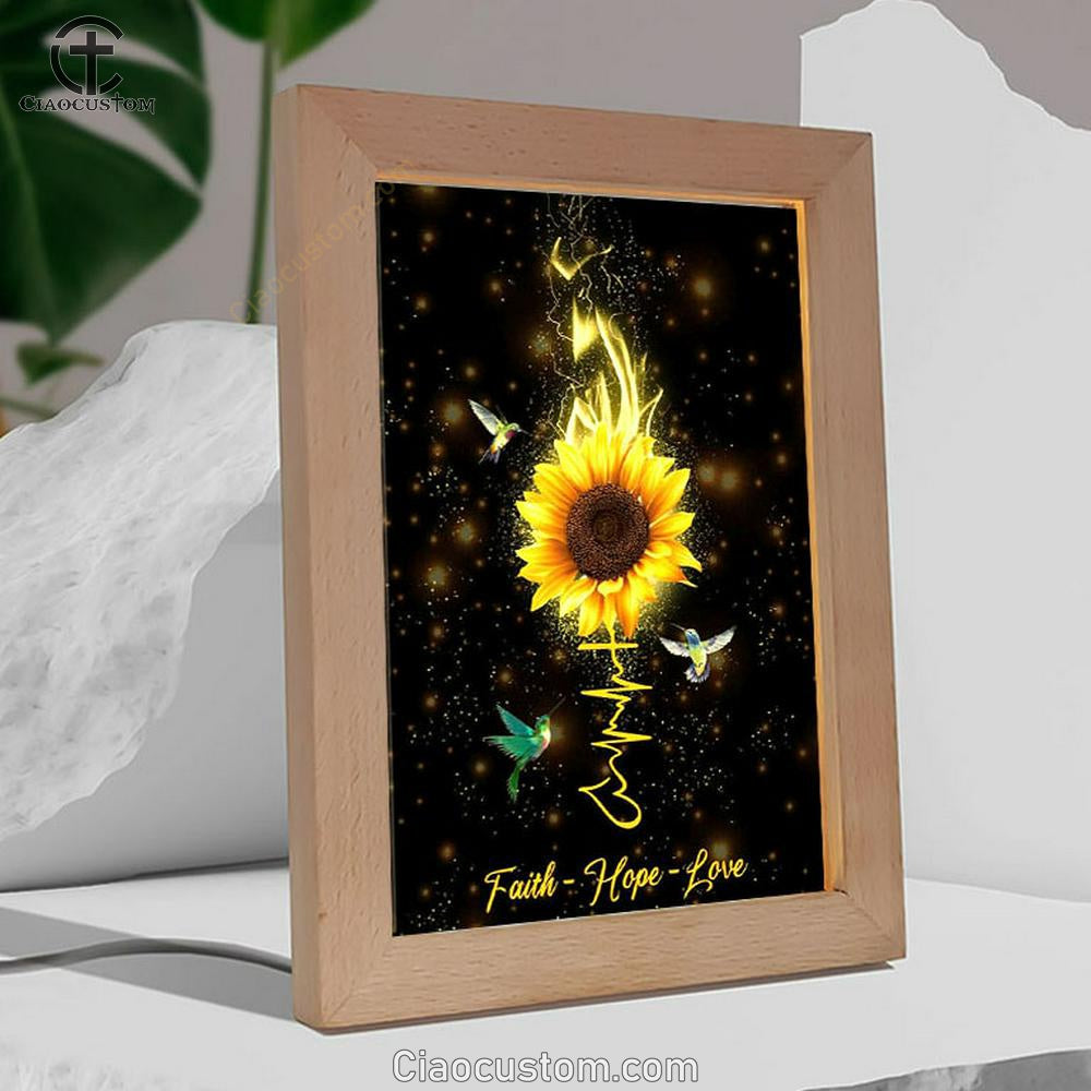 Faith Hope Love Hummingbird Sunflower Frame Lamp Prints - Bible Verse Wooden Lamp - Scripture Night Light