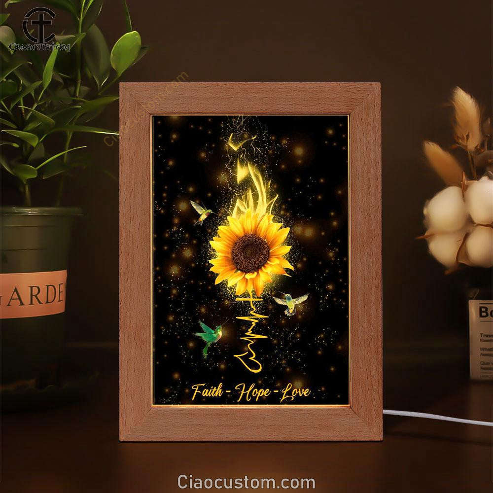 Faith Hope Love Hummingbird Sunflower Frame Lamp Prints - Bible Verse Wooden Lamp - Scripture Night Light