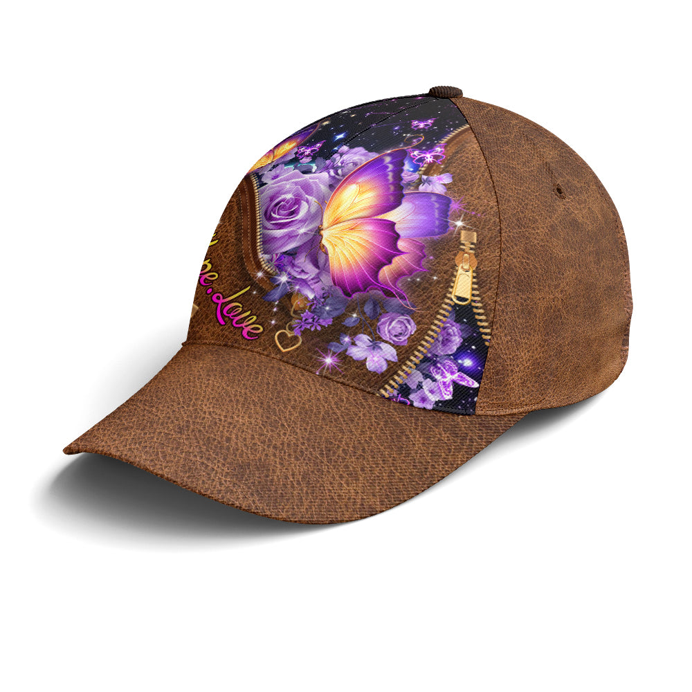 Faith Hope Love Magical Butterfly Purple Roses Leather Style Baseball Cap