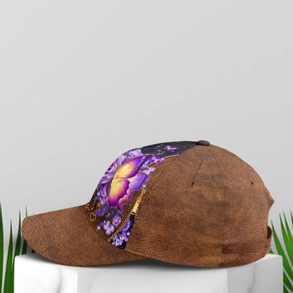 Faith Hope Love Magical Butterfly Purple Roses Leather Style Baseball Cap