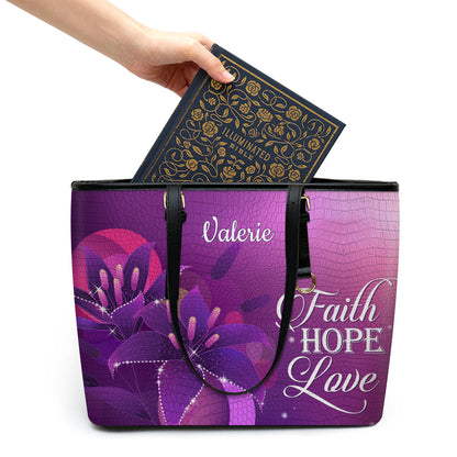 Faith Hope Love Personalized Large Leather Tote Bag - Christian Gifts For Women