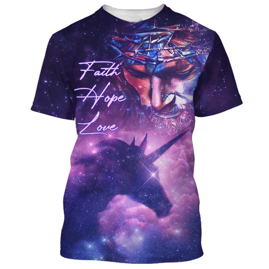 Faith Hope Love Shirts -  Jesus Unicorn Galaxy 3d Shirts - Christian T Shirts For Men And Women