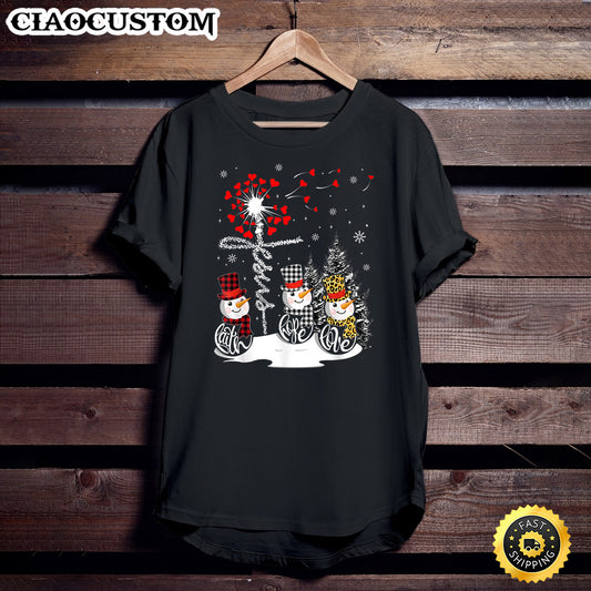 Faith Hope Love Snowman Jesus Dandelion Christmas T-Shirt - Christian Shirt