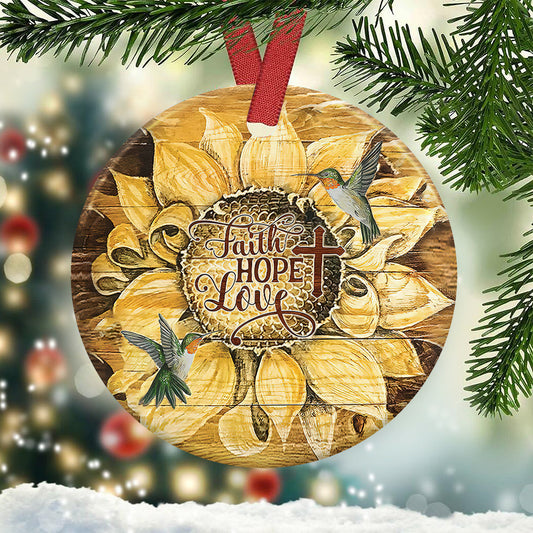 Faith Hope Love Sunflower Ceramic Circle Ornament - Decorative Ornament - Christmas Ornament